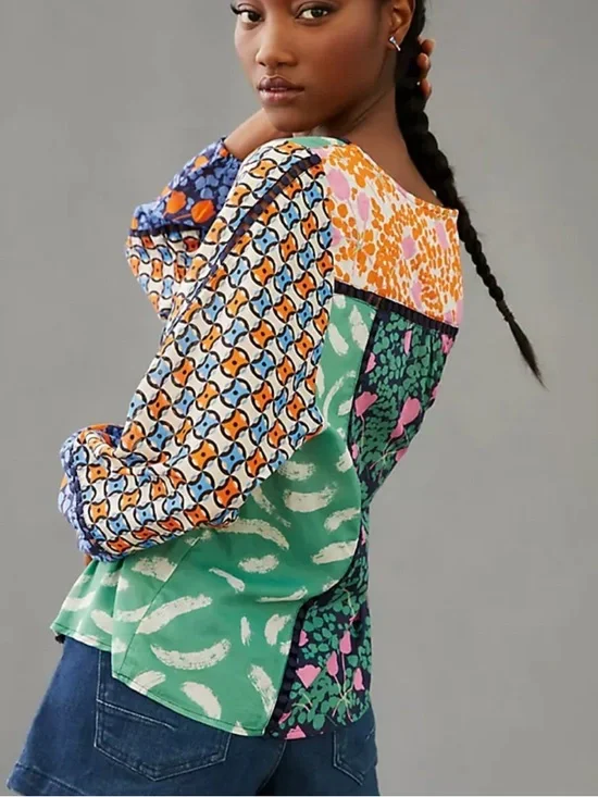 Maeve by Anthropologie Bernadette Mixed Print Blouse - Picture 4 of 8